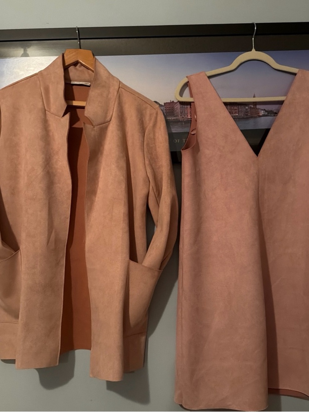 Zara Women's Dusty Rose Open-Front Suede-Look Jacket plus the skirt
